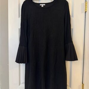 New York & Company Elegant Black Pleated Bell Sleeve Dress